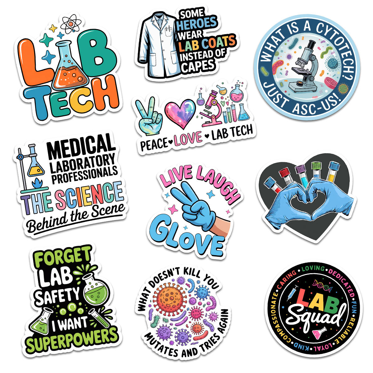 10pcs Science Stickers, lab tech gift, Science Stuff with Chemistry Biology, Physics, Science Classroom Decor for School Teacher Student Laboratory Sticker Decals for Laptop Water Bottle Notebook