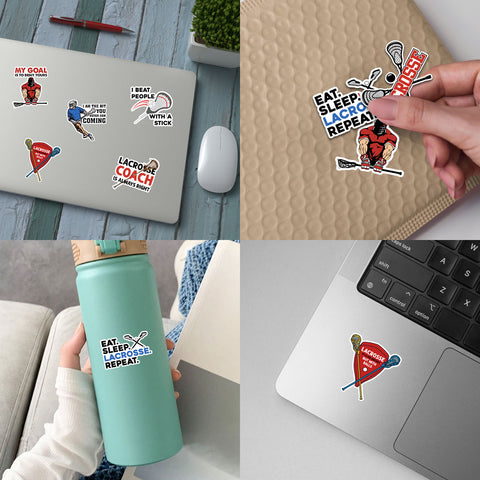 10PCS Lacrosse Stickers 3in, Vinyl Waterproof Lacrosse Stickers for Water Bottles Laptop Notebook Luggage, Party Favors