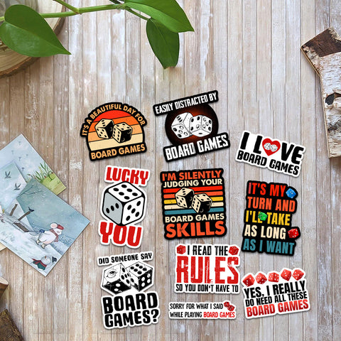 10Pcs Board Games Sticker Pack, Board Gaming Nerd Sticker, Game Lover Gift, Gaming Party Decoration for Laptop Tablet Table Water Bottle Wall Helmet