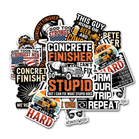 10pcs Funny Concrete Worker Sticker 3 in, Vinyl Stickers for Concrete Finisher, Construction Workers, Cement Mixer Humor, Waterproof Decals for Hard Hat Toolbox Laptop Vehicles