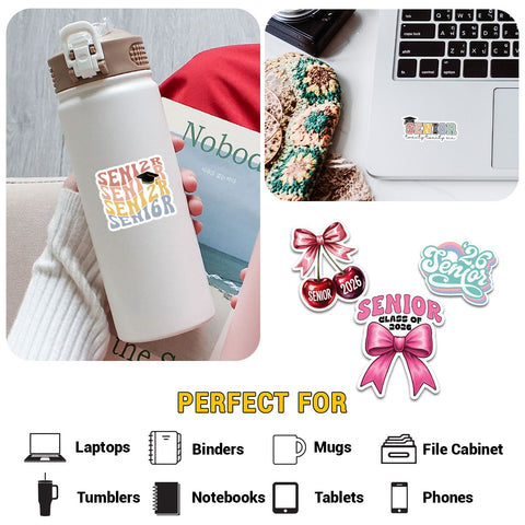 10PCS Senior 2026 Sticker Pack, Cute Girly Sticker For Student, Graduation Class Of 2026 Gift, College Student Decoration For Laptop Planner Tablet Kindle