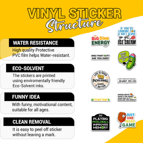 10PCS Pickleball Stickers 3in, Sticker for Water Bottle Laptop Phone, Ball Party Favors, Sport Decorations for Kids Teens Boy
