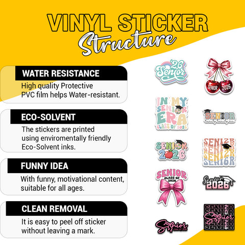 10PCS Senior 2026 Sticker Pack, Cute Girly Sticker For Student, Graduation Class Of 2026 Gift, College Student Decoration For Laptop Planner Tablet Kindle