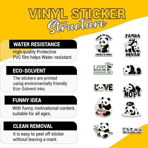 10 pcs Cute Panda Stickers, Animal sticker for Water Bottles Laptop Luggage Computer Scrapbooking, gift for Kids Teens Girls Boys Adults Aesthetic Waterproof Vinyl Decals