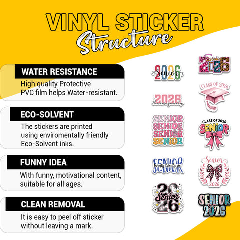 10pcs Senior 2026 Stickers, Cute Sticker For Student, Graduation Class Of 2026 Gift, Waterproof sticker Decoration For Laptop Planner Tablet Kindle Vehicles