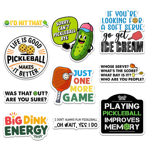10PCS Pickleball Stickers 3in, Sticker for Water Bottle Laptop Phone, Ball Party Favors, Sport Decorations for Kids Teens Boy