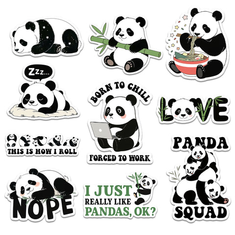 10 pcs Cute Panda Stickers, Animal sticker for Water Bottles Laptop Luggage Computer Scrapbooking, gift for Kids Teens Girls Boys Adults Aesthetic Waterproof Vinyl Decals