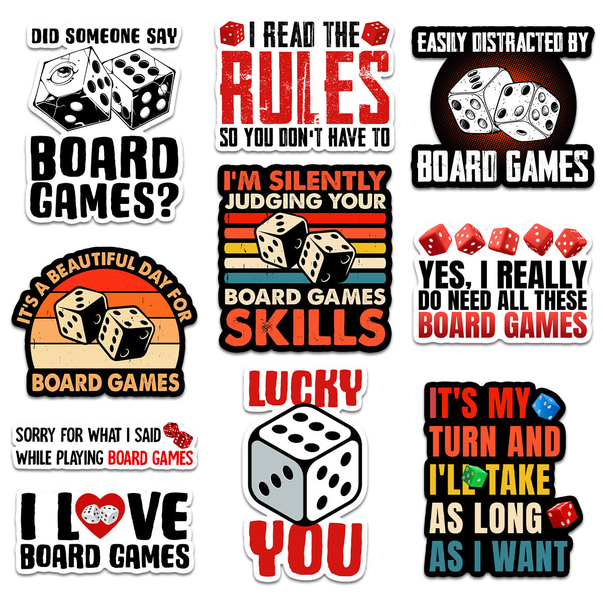 10Pcs Board Games Sticker Pack, Board Gaming Nerd Sticker, Game Lover Gift, Gaming Party Decoration for Laptop Tablet Table Water Bottle Wall Helmet