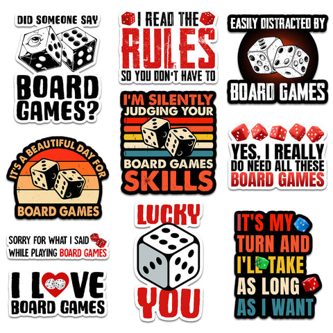 10Pcs Board Games Sticker Pack, Board Gaming Nerd Sticker, Game Lover Gift, Gaming Party Decoration for Laptop Tablet Table Water Bottle Wall Helmet