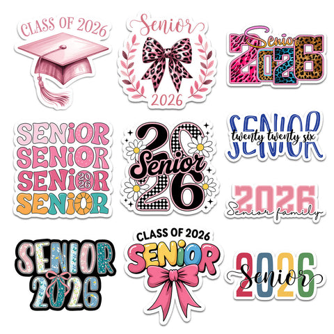10pcs Senior 2026 Stickers, Cute Sticker For Student, Graduation Class Of 2026 Gift, Waterproof sticker Decoration For Laptop Planner Tablet Kindle Vehicles