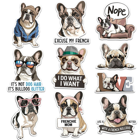 10PCS French Bulldog Stickers 3in, Cute and Funny Dog Birthday Decorations for Food Bowls, Doghouse, Party Favors