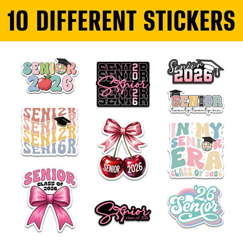 10PCS Senior 2026 Sticker Pack, Cute Girly Sticker For Student, Graduation Class Of 2026 Gift, College Student Decoration For Laptop Planner Tablet Kindle