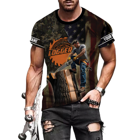 Personalized Name Logger 3D Shirt, Arborist gift shirt for men, Short Sleeve unisex Tee Casual Wear