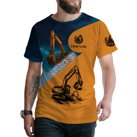Personalized Name Excavator Shirt 3D for Men, Short Sleeve unisex Tee Casual Wear, Gift for Him