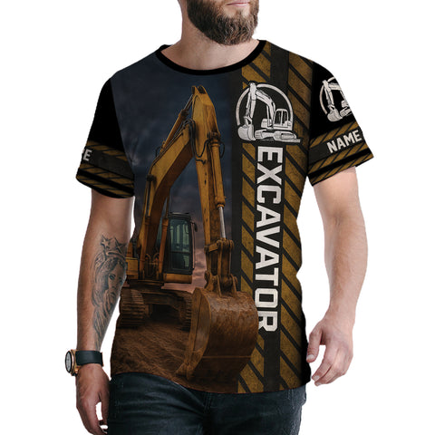 Personalized Excavator Shirt 3D with Name for Men, Short Sleeve unisex Tee Casual Wear