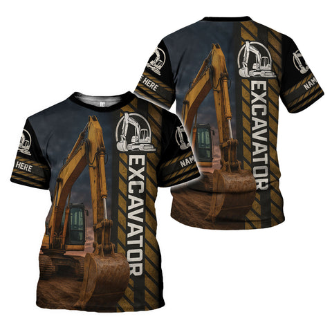Personalized Excavator Shirt 3D with Name for Men, Short Sleeve unisex Tee Casual Wear