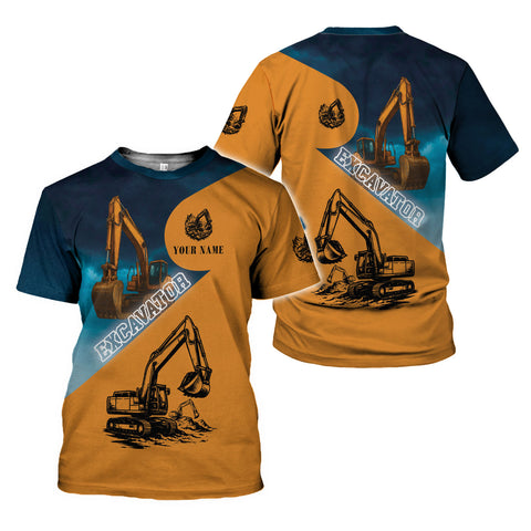 Personalized Name Excavator Shirt 3D for Men, Short Sleeve unisex Tee Casual Wear, Gift for Him