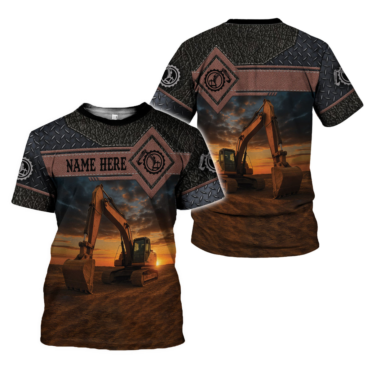 Personalized Excavator Shirt 3D with Name, Short Sleeve Tee for Men Top Casual Wear