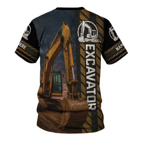 Personalized Excavator Shirt 3D with Name for Men, Short Sleeve unisex Tee Casual Wear