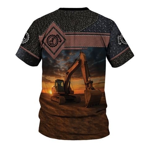 Personalized Excavator Shirt 3D with Name, Short Sleeve Tee for Men Top Casual Wear