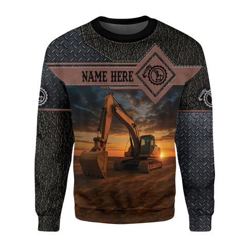 Personalized Excavator Shirt 3D with Name, Short Sleeve Tee for Men Top Casual Wear