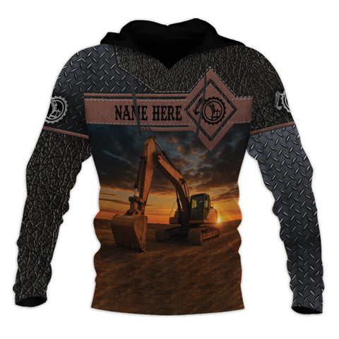 Personalized Excavator Shirt 3D with Name, Short Sleeve Tee for Men Top Casual Wear