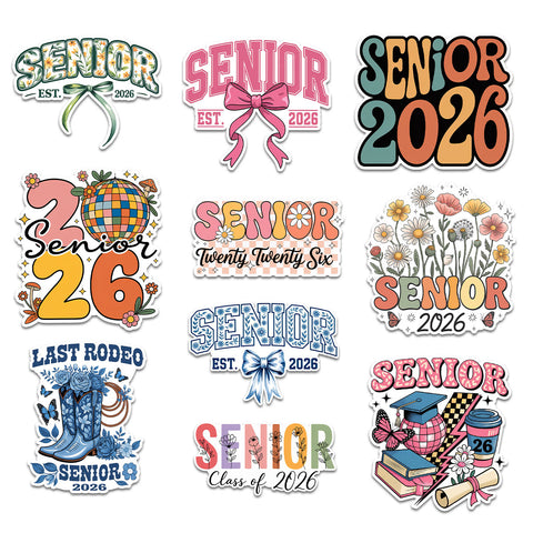 (10PCS) Senior 2026 Sticker Pack, Girly High School Waterproof Decal for Student, Graduation Class of 2026 Gift, College Student Decoration for Laptop Tablet Kindle 3 Inches