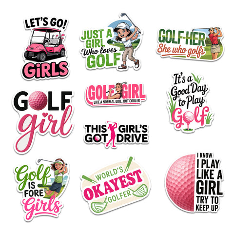 (10PCS) Cute Golf Girl Stickers 3in, Cool Sport Golf Stickers for Laptop water bottle Scrapbooking, Golfing Stickers, Golf Decorations for Party