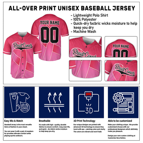 Personalized Name Breast Cancer Jersey, Breast Cancer Awareness Baseball Jersey for women men
