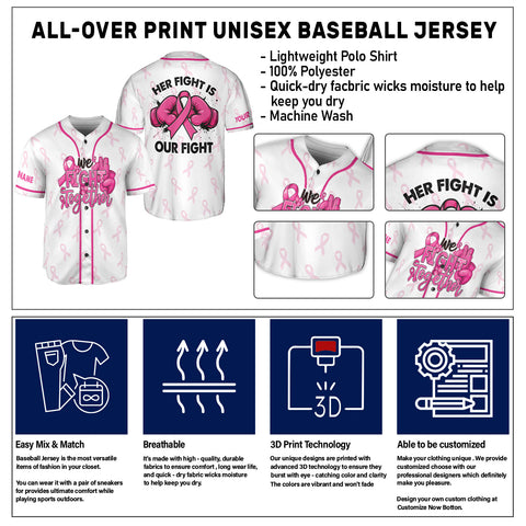 Personalized Name Breast Cancer Jersey, Breast Cancer Awareness We fight together Baseball Jersey for women men