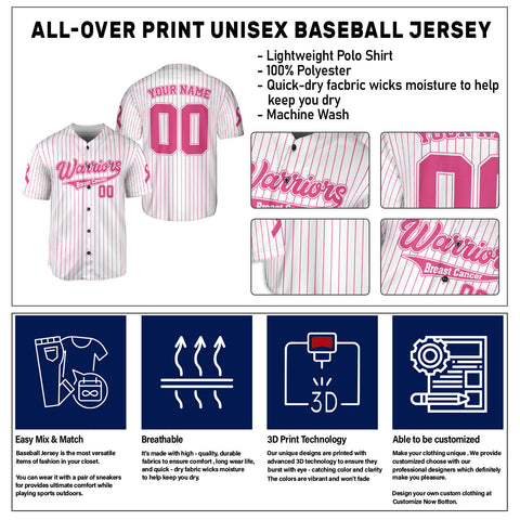 Personalized Name and Number Breast Cancer Jersey, Baseball Breast Cancer Survivor Pride Jersey