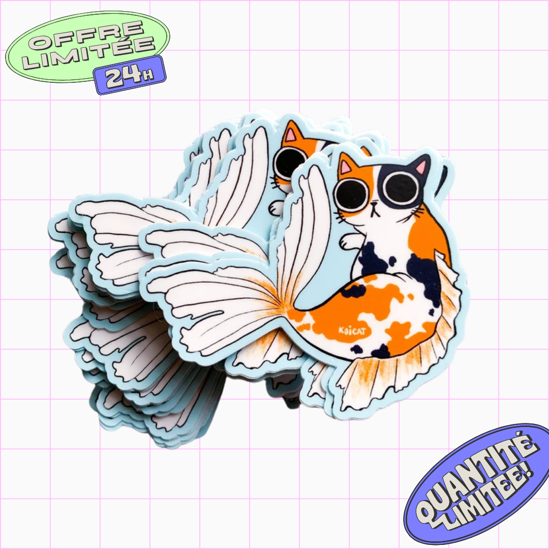 KoiCat Sticker Cute Cat Design Weatherproof Vinyl Sticker for Laptop, Water Bottles