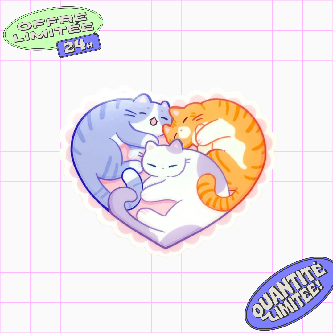 Cuddling Cats Sticker Cute Kitten Design Pet Valentine's Day Sticker for Laptop, Water Bottle