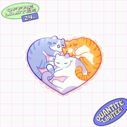 Cuddling Cats Sticker Cute Kitten Design Pet Valentine's Day Sticker for Laptop, Water Bottle