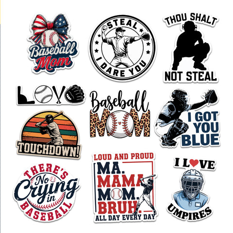 10PCS Baseball Stickers 3in, Sports Baseball Stickers for Water Bottles Helmet laptop, Gifts for Boys/Girls, Baseball Gifts for Teen Boys Stickers