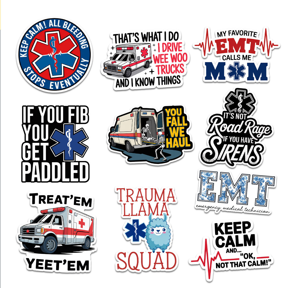 10pcs EMT EMS Sticker 3in, Funny First Responder Paramedic Sticker, Emergency Medical Technician Gift, EMS Week Decoration for Laptop Planner Water Bottle