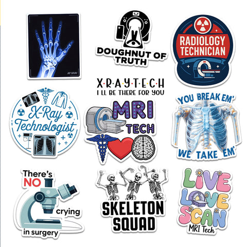 10PCS Rad Tech Stickers 3in, Radiology Stickers, Xray Tech Decals for Water Bottle and Laptop - Radiology Party Favors & Decorations, Waterproof Vinyl Medical sticker