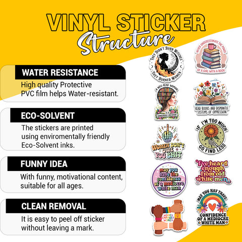 10pcs Inspirational Feminist Stickers 3in, Girl Power Rights Vinyl Sticker, Sticker for Laptop Water Bottle Phone Decals for Women Ladies Girls
