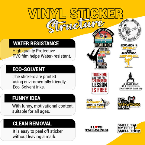 (10PCS) Taekwondo Sticker 3in, Decals for Taekwondo Students, Masters, and Sports Warriors, Waterproof sticker for Lapto, Water Bottle Notebook Phone Case
