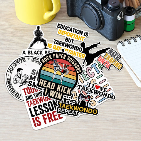 (10PCS) Taekwondo Sticker 3in, Decals for Taekwondo Students, Masters, and Sports Warriors, Waterproof sticker for Lapto, Water Bottle Notebook Phone Case