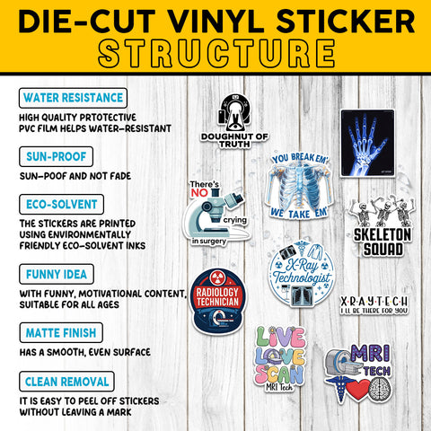 10PCS Rad Tech Stickers 3in, Radiology Stickers, Xray Tech Decals for Water Bottle and Laptop - Radiology Party Favors & Decorations, Waterproof Vinyl Medical sticker