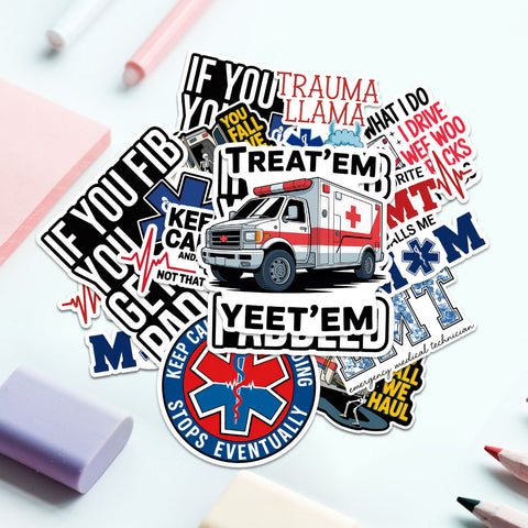 10pcs EMT EMS Sticker 3in, Funny First Responder Paramedic Sticker, Emergency Medical Technician Gift, EMS Week Decoration for Laptop Planner Water Bottle