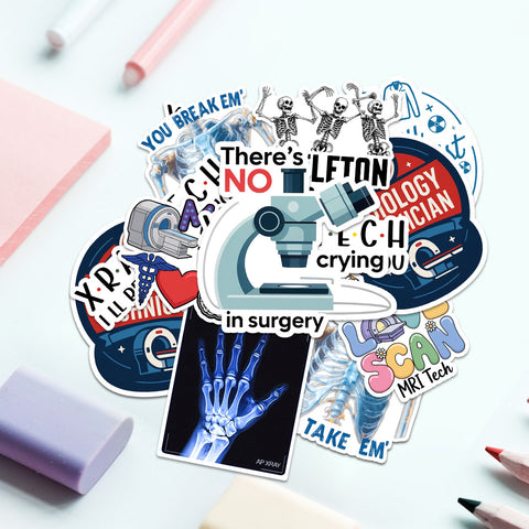 10PCS Rad Tech Stickers 3in, Radiology Stickers, Xray Tech Decals for Water Bottle and Laptop - Radiology Party Favors & Decorations, Waterproof Vinyl Medical sticker