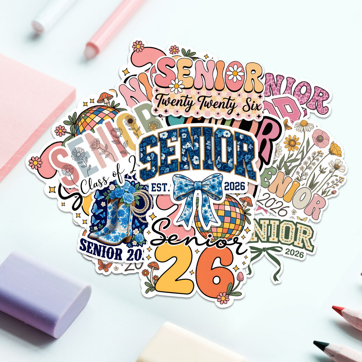 10PCS Senior Class of 2026 Stickers 3in, Graduation Waterproof Vinyl Decals Decor Water Bottle Laptop Phone Notebook, Gifts for Graduater Student