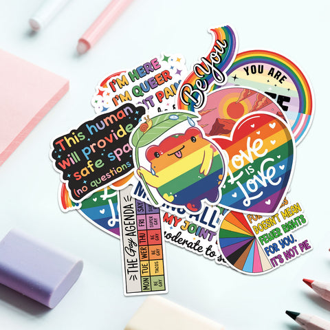 (10PCS) LGBTQ+ Pride Stickers 3in, Rainbow Pride Decorations Vinyl Stickers, Rainbow Ally Subtle LGBTQ Decals for laptop book water bottle