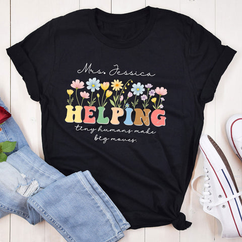 Personaized Teacher Name Windflower T-shirt, Back to school Women Teach Them Love Them Watch Them Grow Teacher Shirts