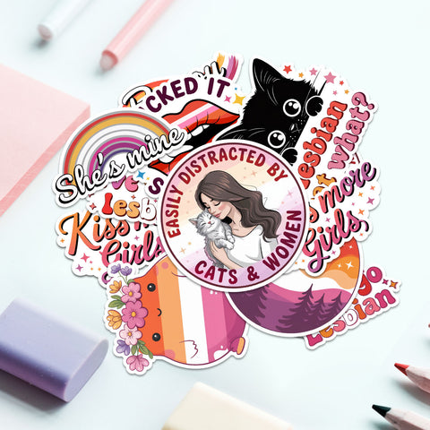10PCS Lesbian Pride Stickers 3in, Lesbian Love Waterproof Vinyl Decals for Water Bottles Book Laptop Luggage, Encouragement Décor