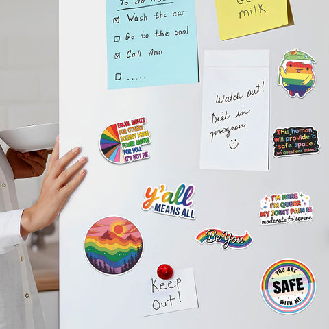 (10PCS) LGBTQ+ Pride Stickers 3in, Rainbow Pride Decorations Vinyl Stickers, Rainbow Ally Subtle LGBTQ Decals for laptop book water bottle