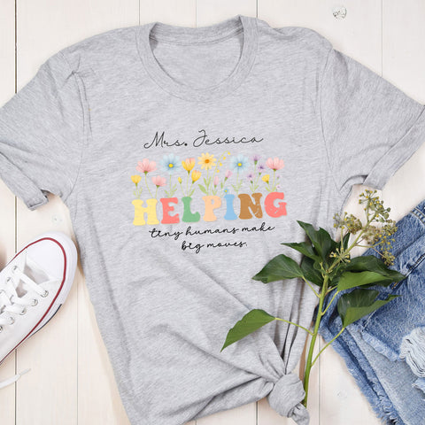 Personaized Teacher Name Windflower T-shirt, Back to school Women Teach Them Love Them Watch Them Grow Teacher Shirts