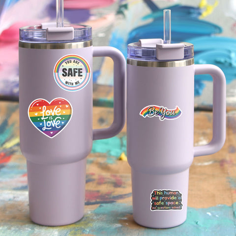 (10PCS) LGBTQ+ Pride Stickers 3in, Rainbow Pride Decorations Vinyl Stickers, Rainbow Ally Subtle LGBTQ Decals for laptop book water bottle